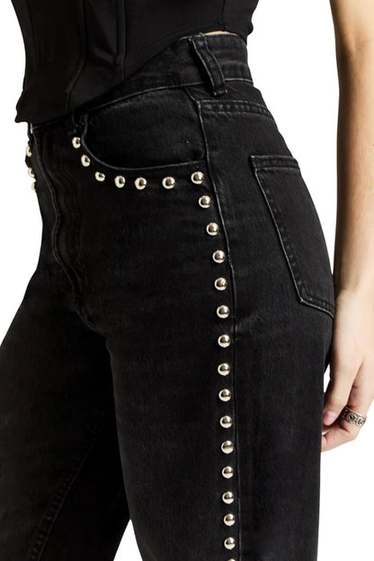 Black Denim Stud Embellishment Jeans - 606River