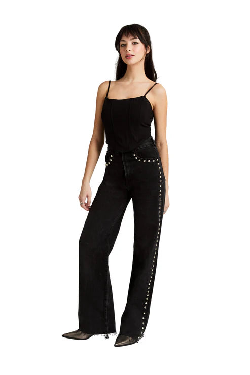 Black Denim Stud Embellishment Jeans - 606River