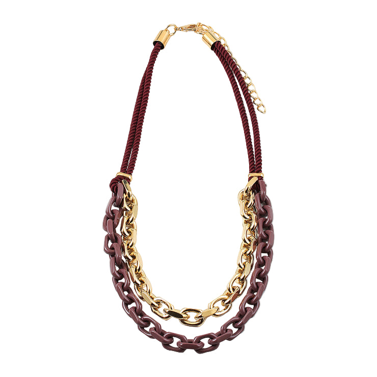 Wine Double Chain Link Trend Necklace - 606River