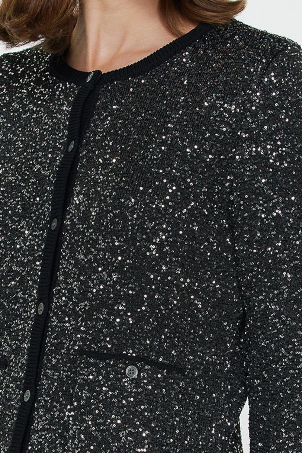 Black Sequined Embellished Button Up Sweater - 606River