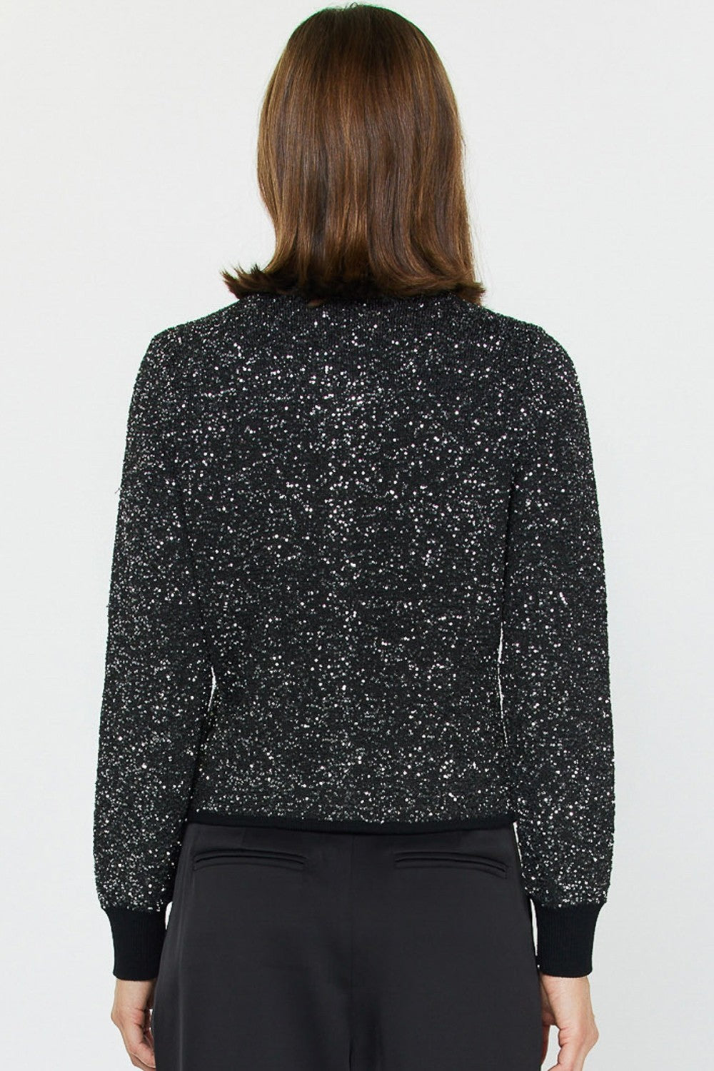 Black Sequined Embellished Button Up Sweater - 606River
