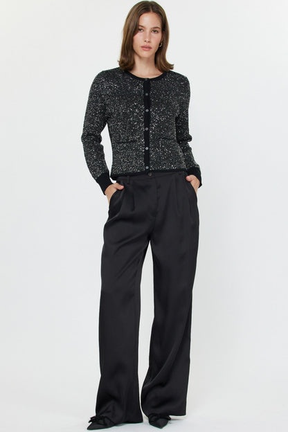 Black Sequined Embellished Button Up Sweater - 606River