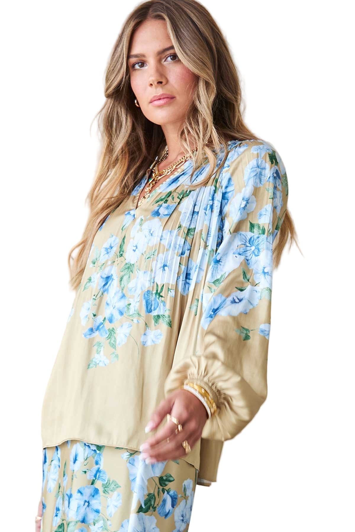 Neutral Blue Floral Relax Fit Blouse - 606River