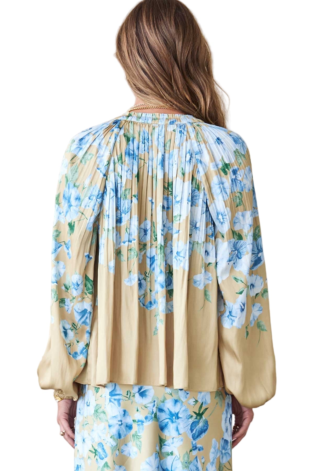 Neutral Blue Floral Relax Fit Blouse - 606River
