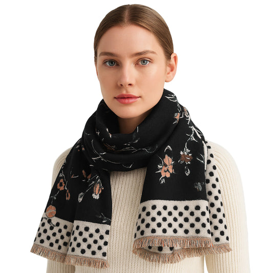 Polka Dot Black Beige Scarf - 606River