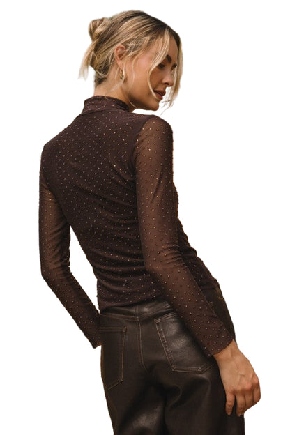 Embellished Mesh Mock Neck Top - 606River