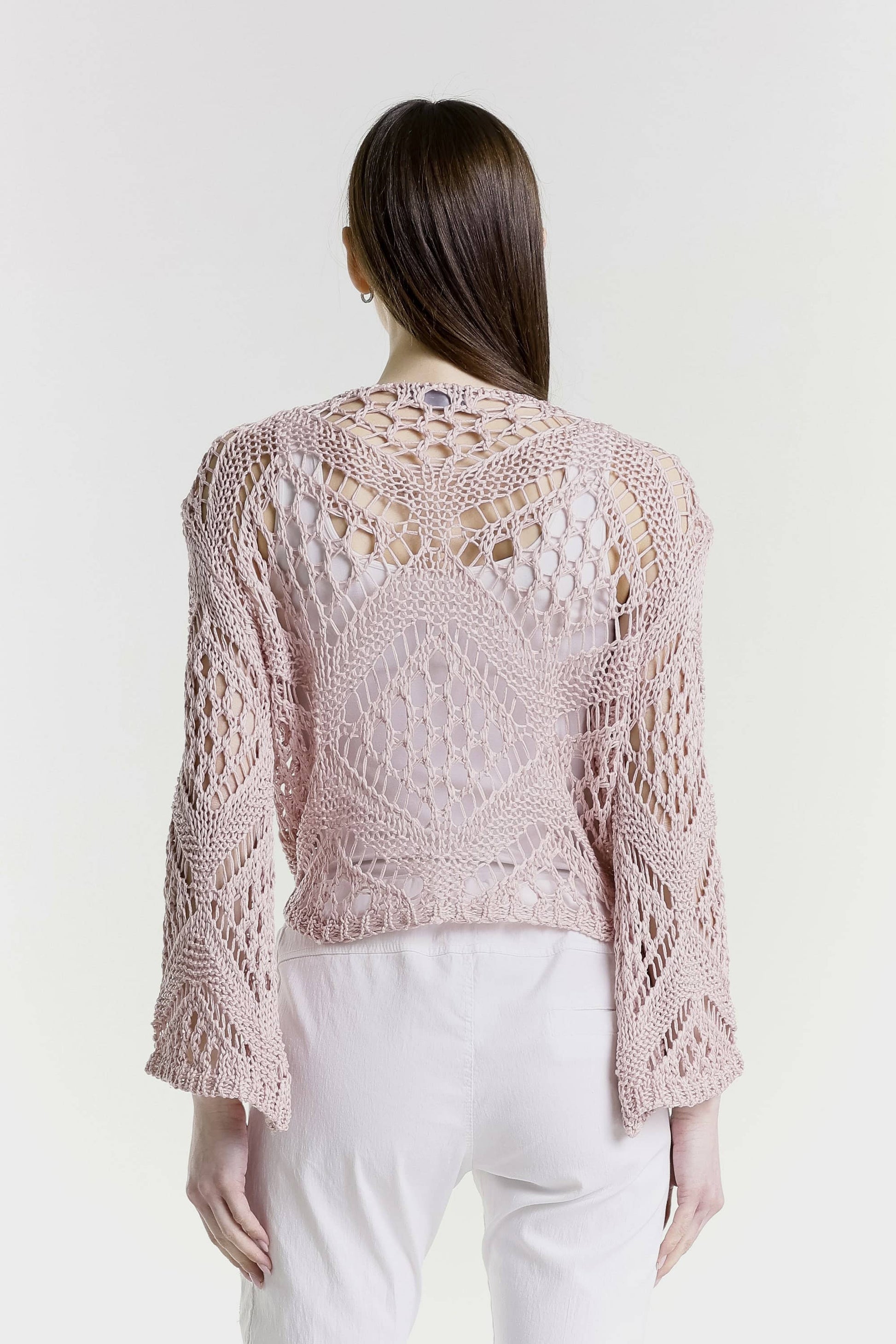 Made In Italy Open Knit Tie Front Bolero Top - 606River