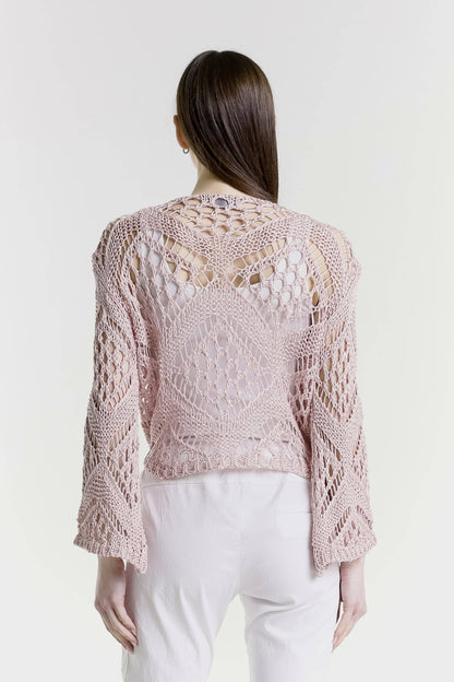 Made In Italy Open Knit Tie Front Bolero Top - 606River