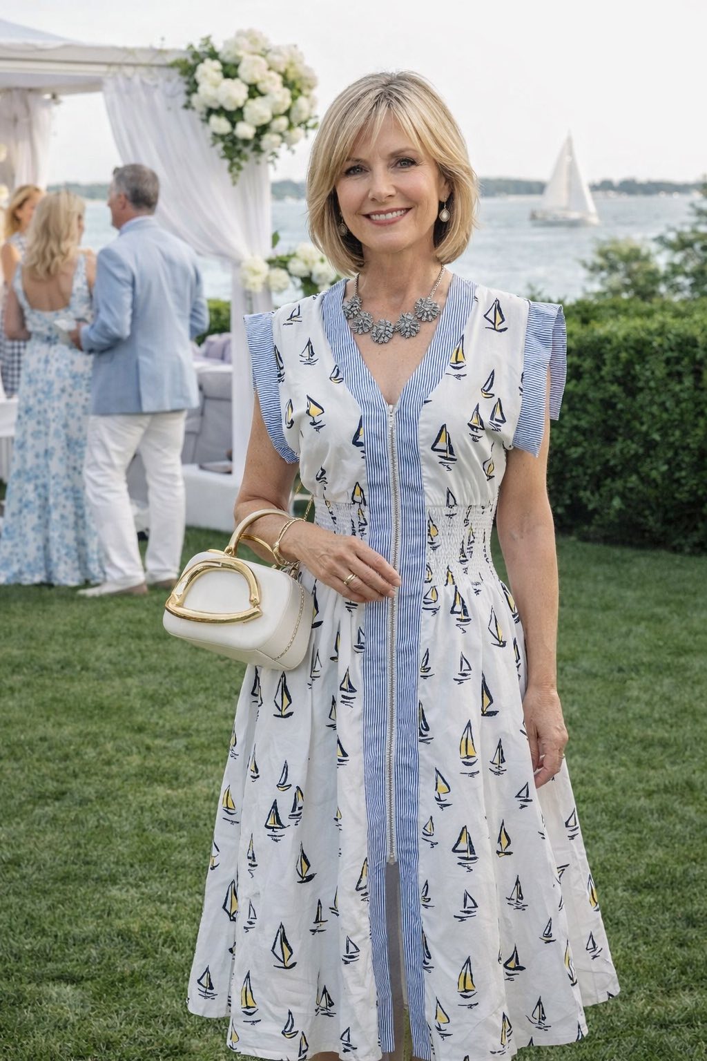 Sailboat Print Short Sleeve Dress THML - 606River