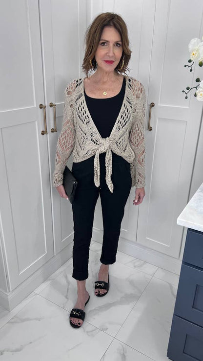 Made In Italy Open Knit Tie Front Bolero Top - 606River