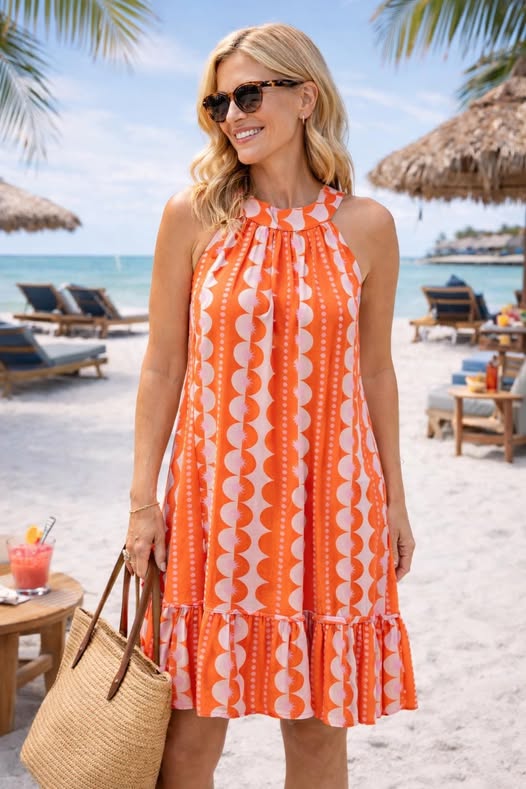 Coral Print Cotton Dress - 606River