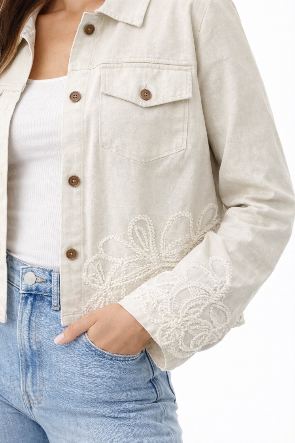 Natural Linen Embroidery Jacket - 606River