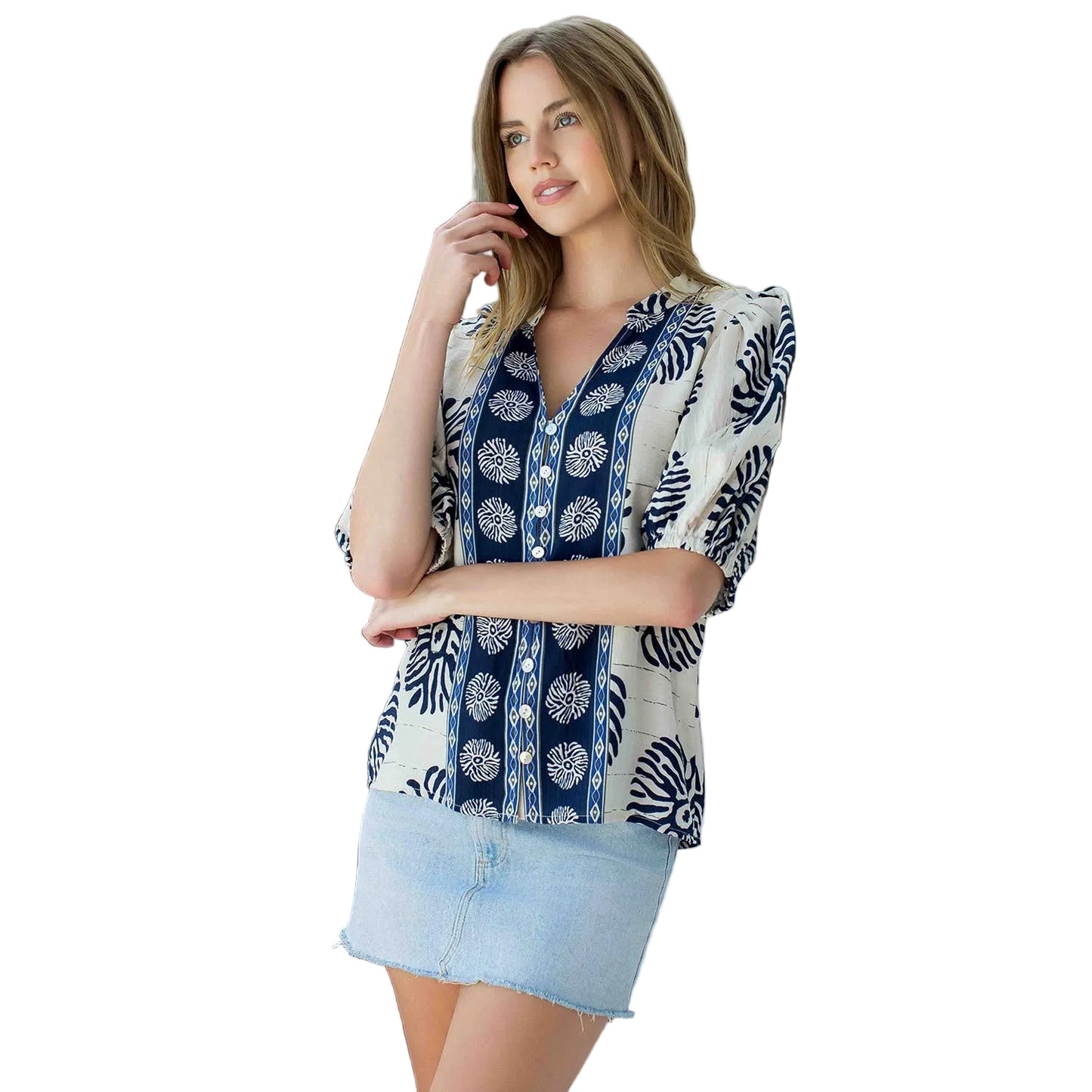 Navy Print Abstract Top - 606River