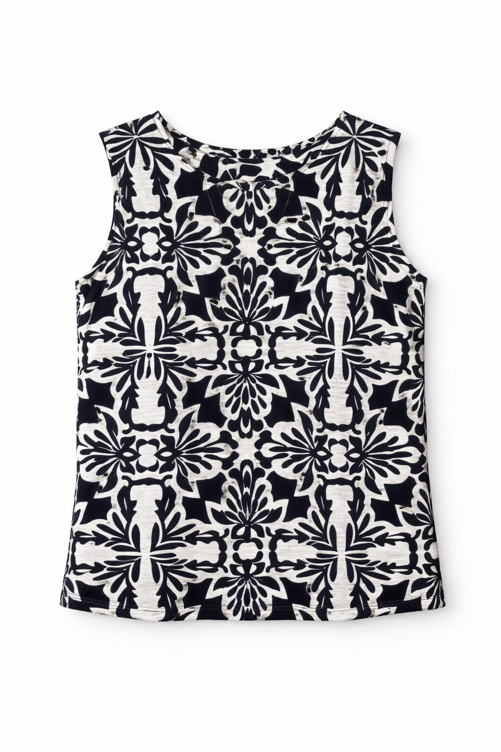 Navy White Print Sleeveless Top - 606River