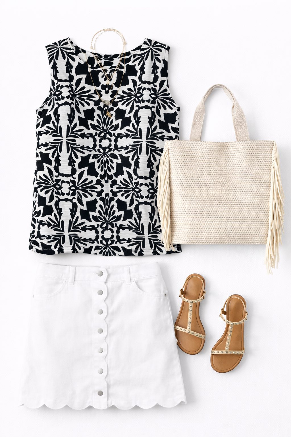 Navy White Print Sleeveless Top - 606River