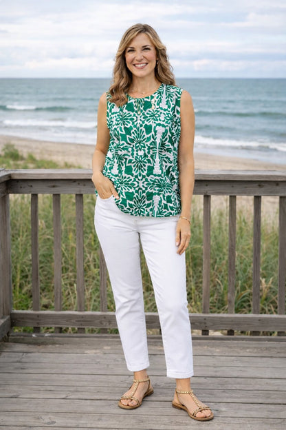 Green White Sleeveless Top - 606River