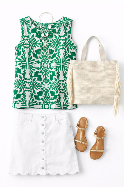 Green White Sleeveless Top - 606River