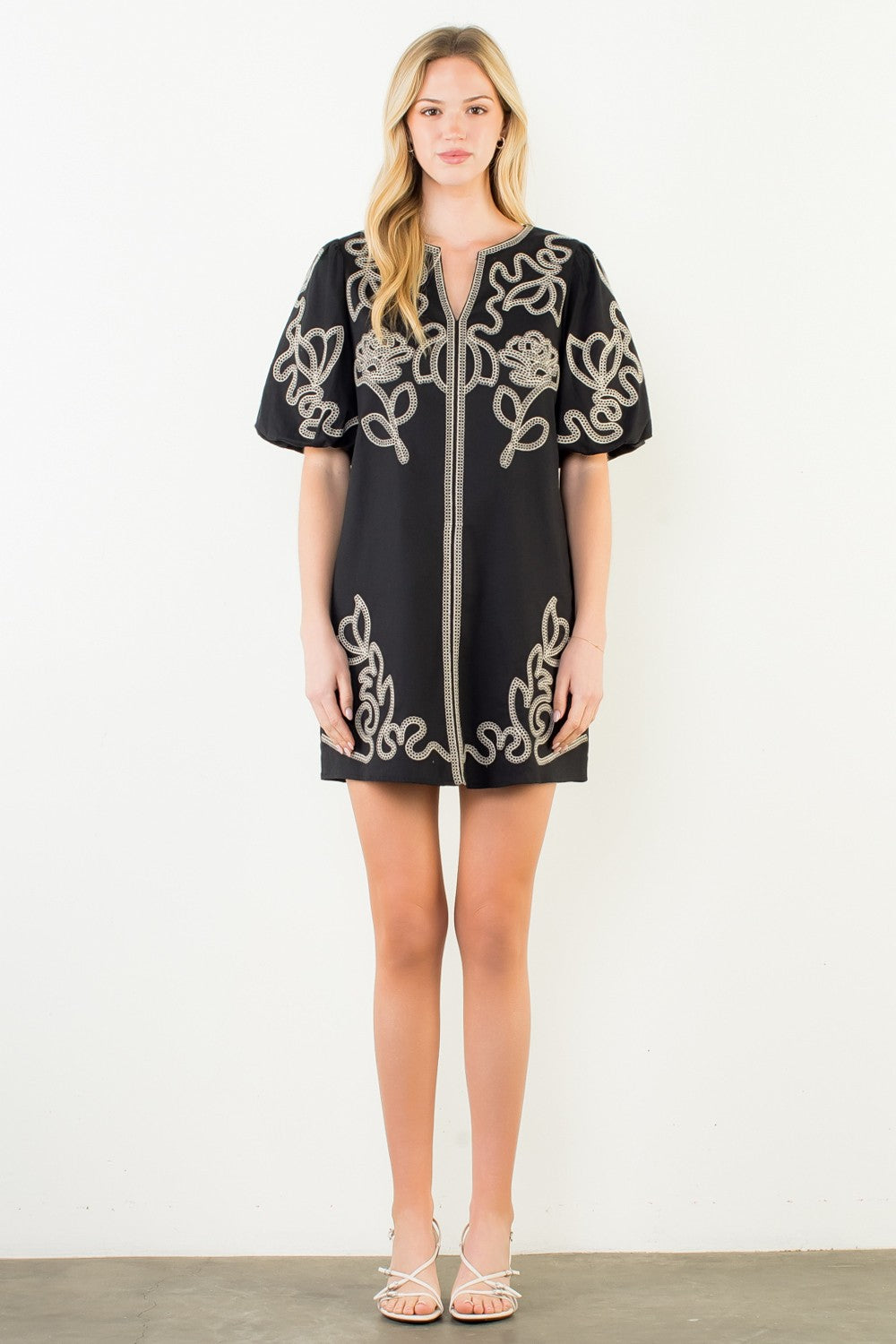 Black Embroidered V-Neck Dress - 606River