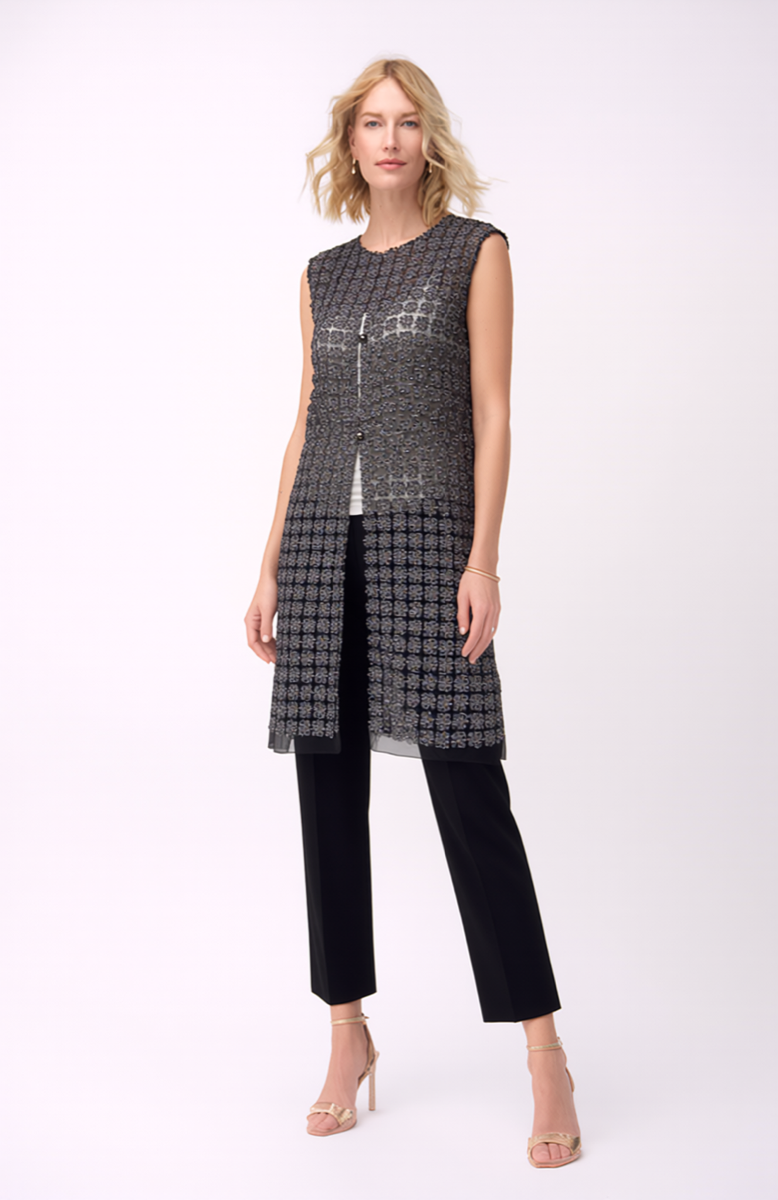 Grey Metallic Lace Organza sleeveless Vest