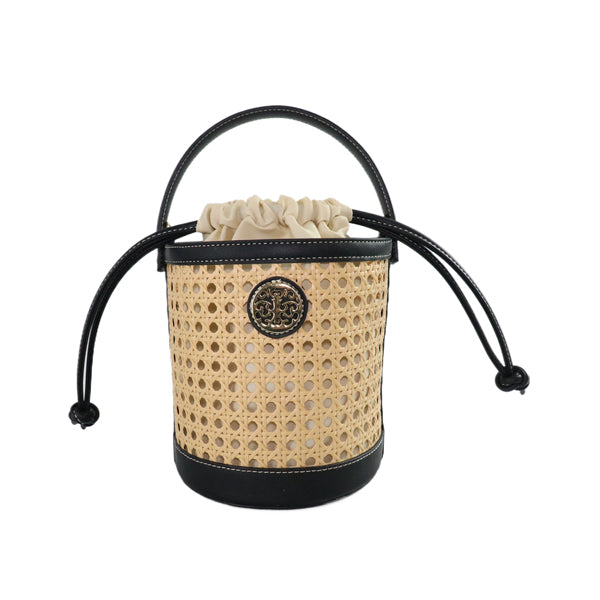 Rattan Bucket Bag With Vegan Leather Trim - 606River