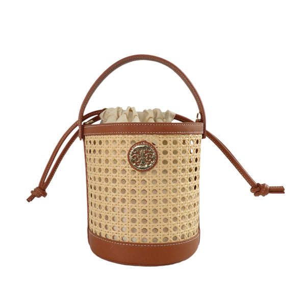 Rattan Bucket Bag With Vegan Leather Trim - 606River