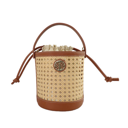 Rattan Bucket Bag With Vegan Leather Trim - 606River