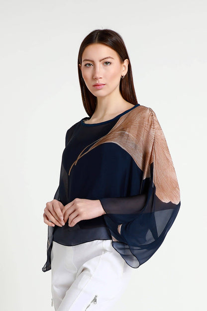 Sofita Leaf 3/4 Sleeve Cropped Silk Kaftan (BQ200E) - 606River