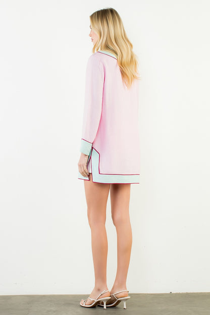 Pink V-Neck Long Sleeve Dress - 606River