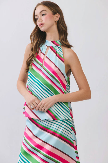 CT9950-Multi Stripe Pattern Halter Neck Top - 606River