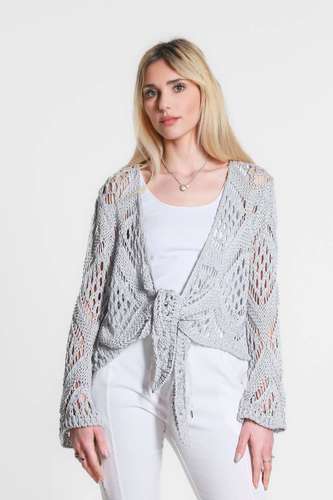 Made In Italy Open Knit Tie Front Bolero Top - 606River