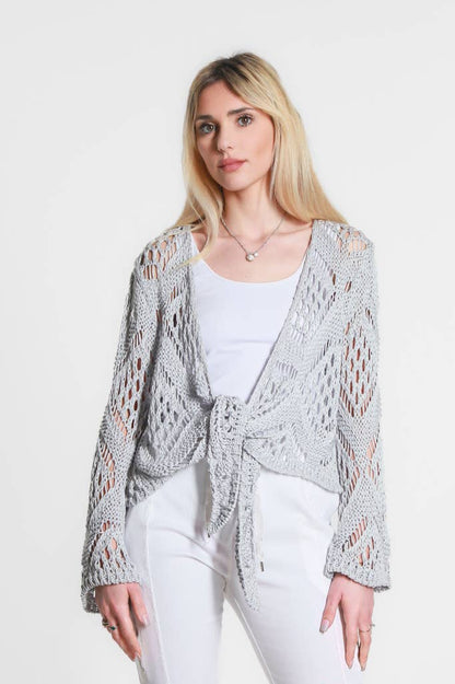Made In Italy Open Knit Tie Front Bolero Top - 606River