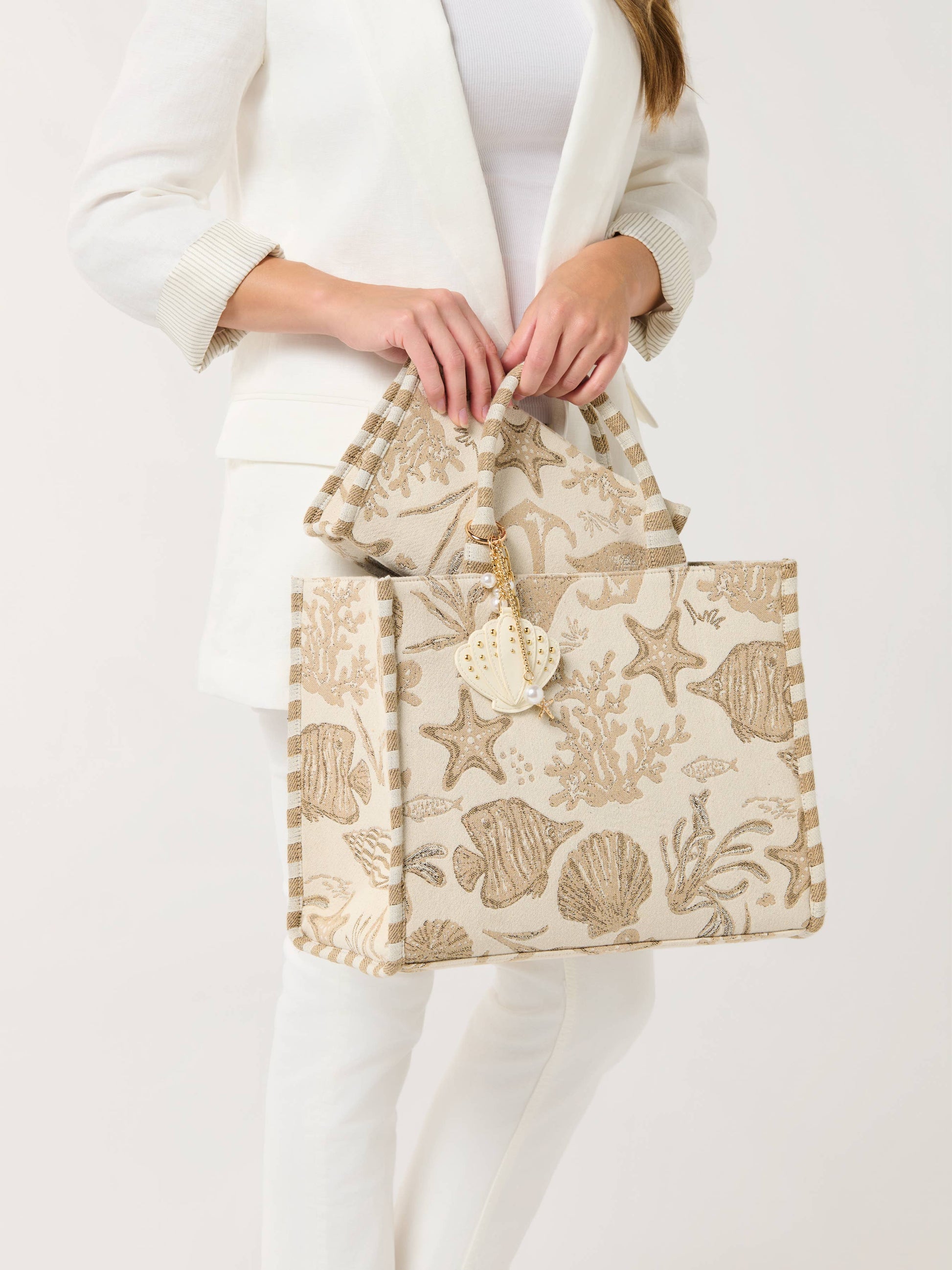 COASTAL JACQUARD TOTE,BEIGE - 606River
