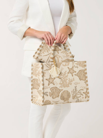 COASTAL JACQUARD TOTE,BEIGE - 606River