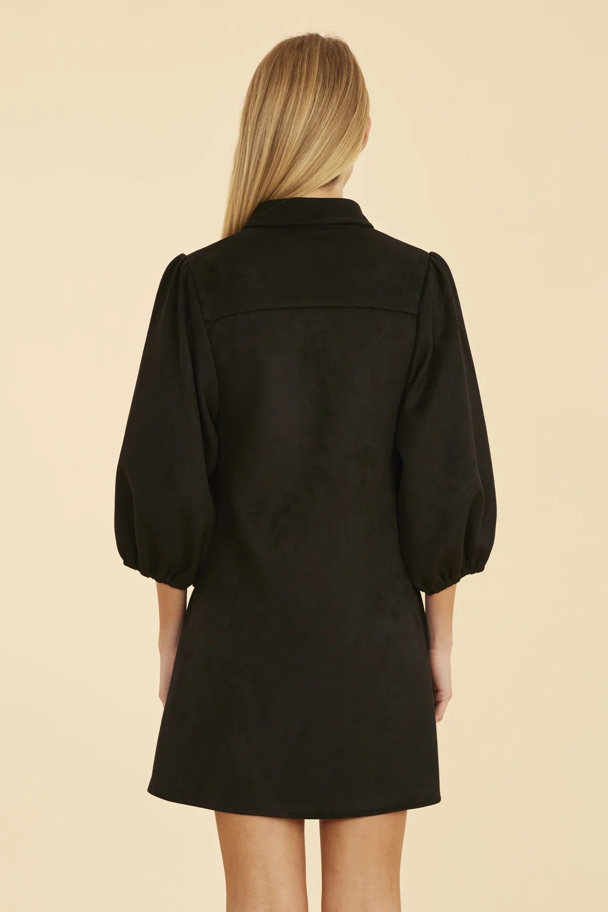 Black Faux Suede Botton Up Dress