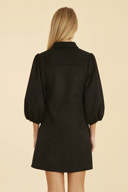 Black Faux Suede Botton Up Dress