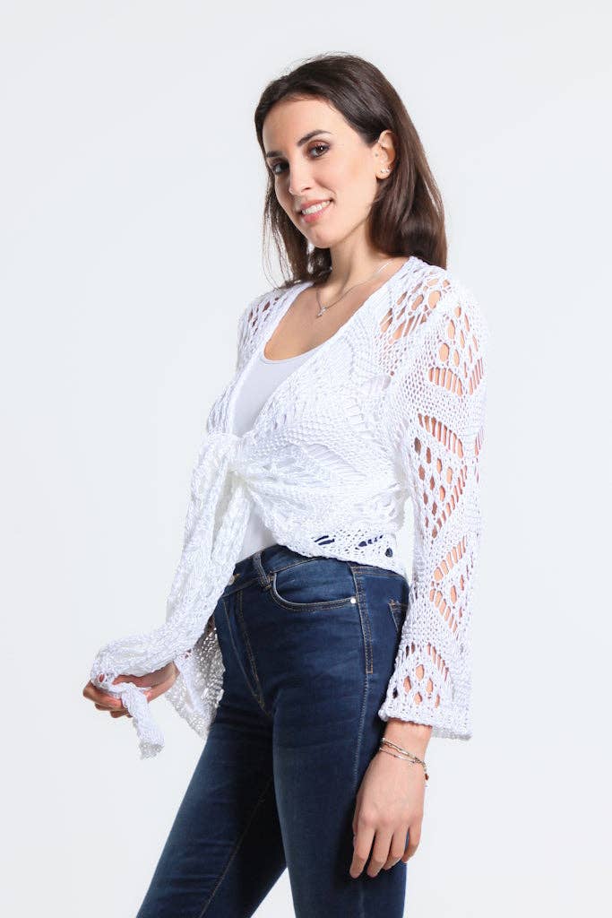 Kandra Open Knit Tie Front Bolero (CLS303) - 606River