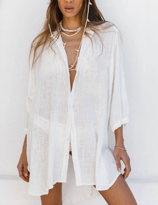 Simple Solid Color Swimsuit Beach Coverup Blouse DP26I434 - 606River