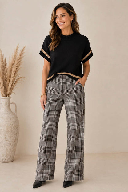 Insight Black Tan Plaid Pull On Pant