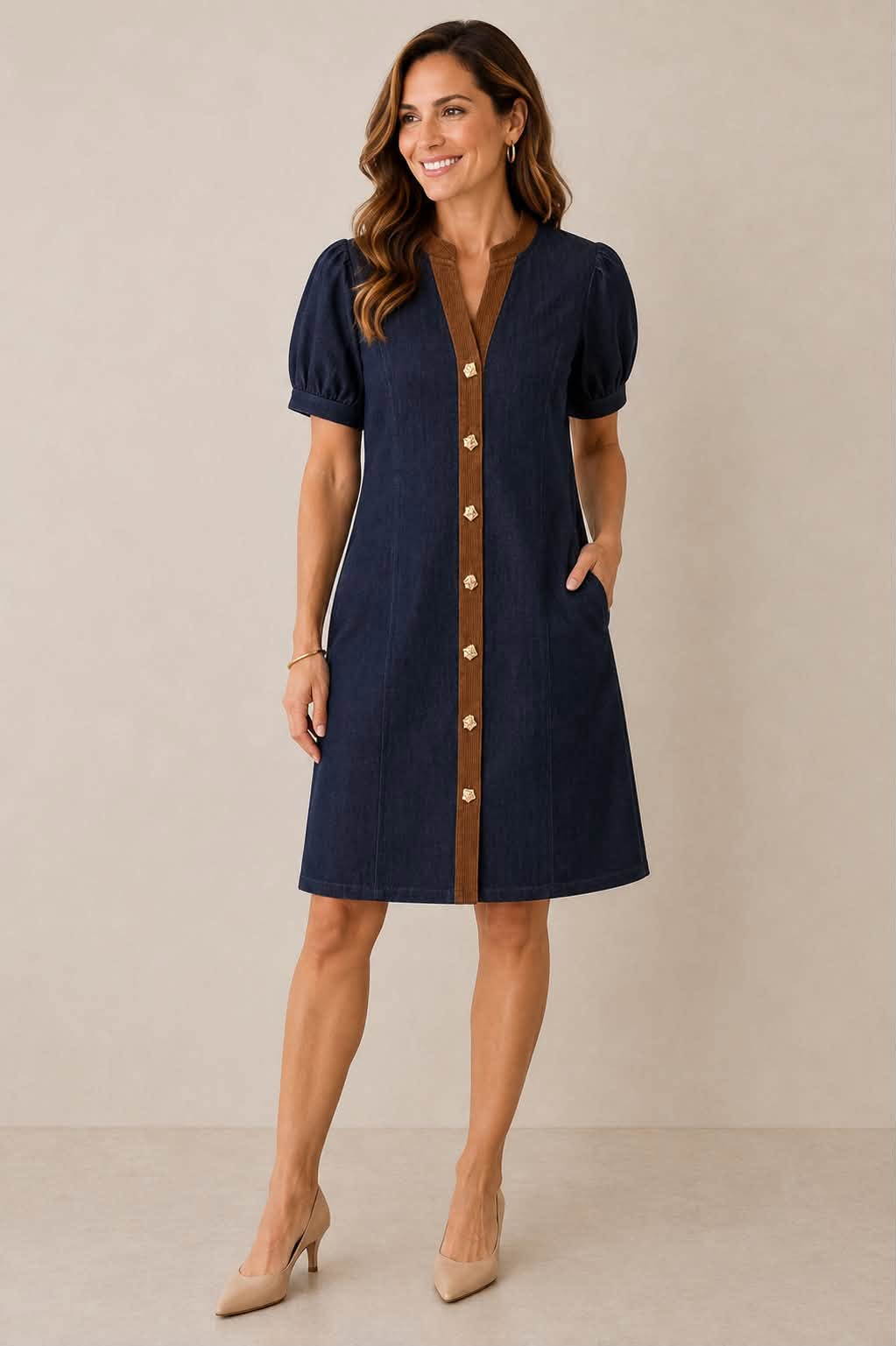 Denim A-Line Corduroy Dress