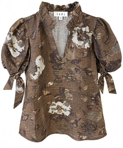 Brown Floral Short Sleeve Top