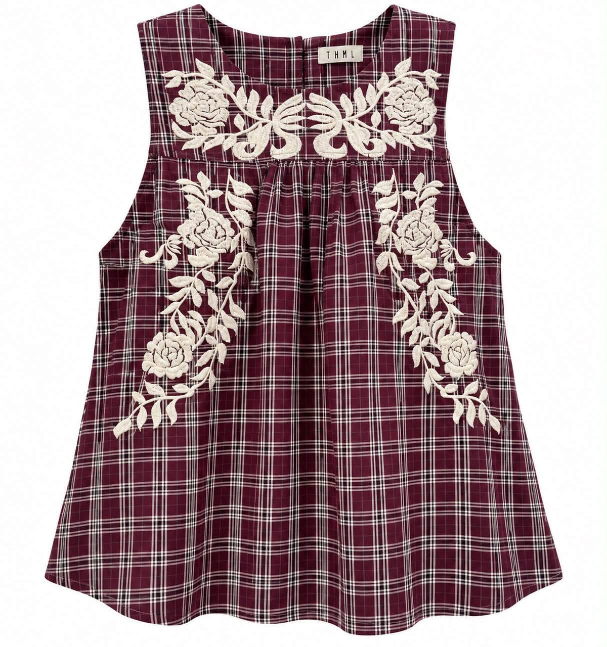 Burgundy Plaid Sleeveless Top