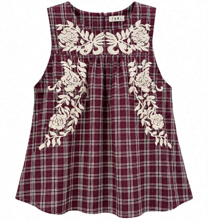 Burgundy Plaid Sleeveless Top