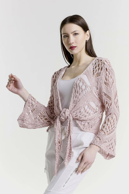 Made In Italy Open Knit Tie Front Bolero Top - 606River