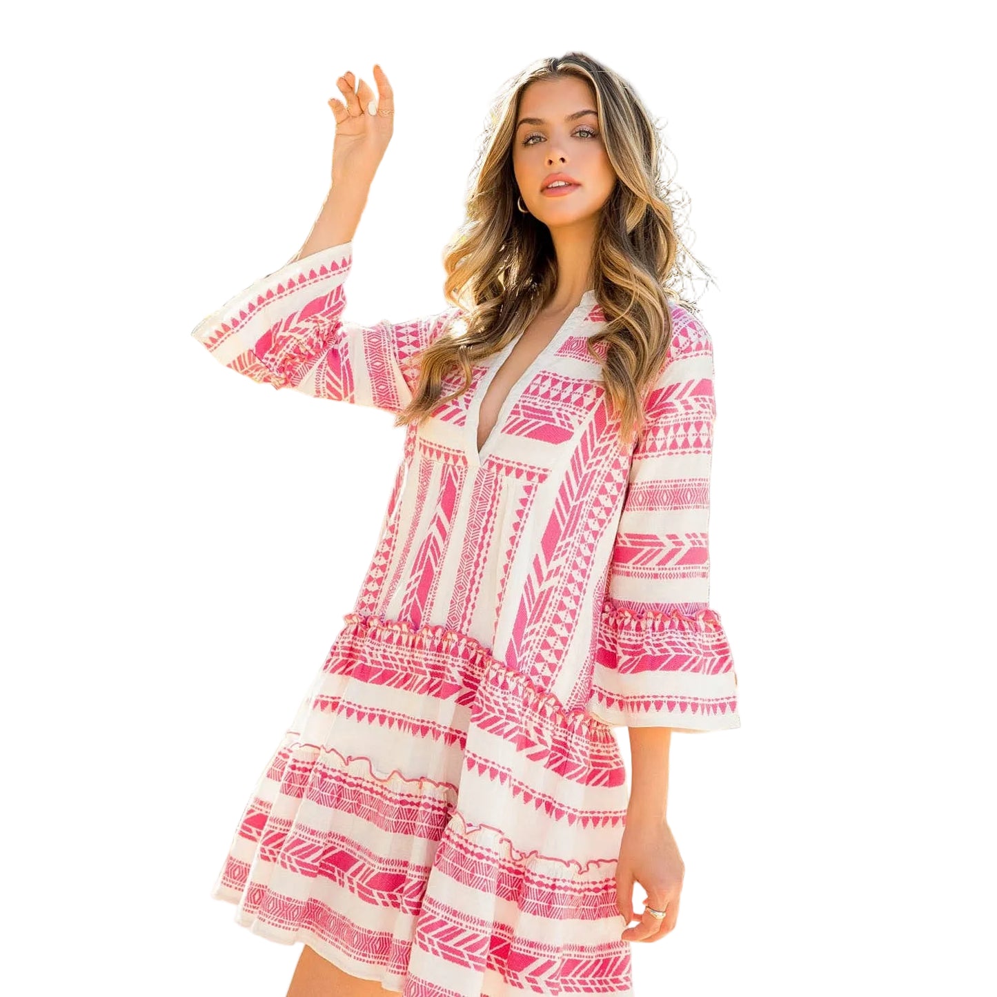 Boho Pink Tiered Embroiderd Dress - 606River