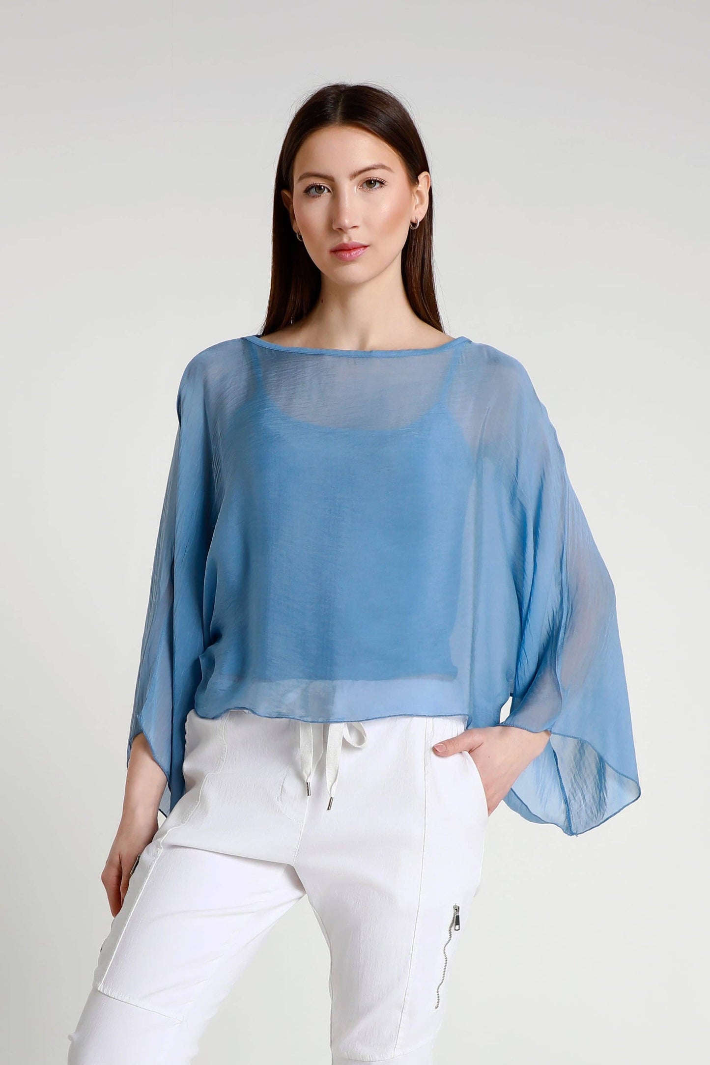 Sofita 3/4 Sleeve Cropped Silk Kaftan (BQ200) - 606River