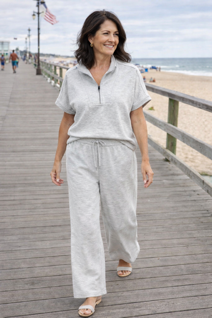 Casual Scuba Zip Up Top Short Sleeve By Charlie B - 606River