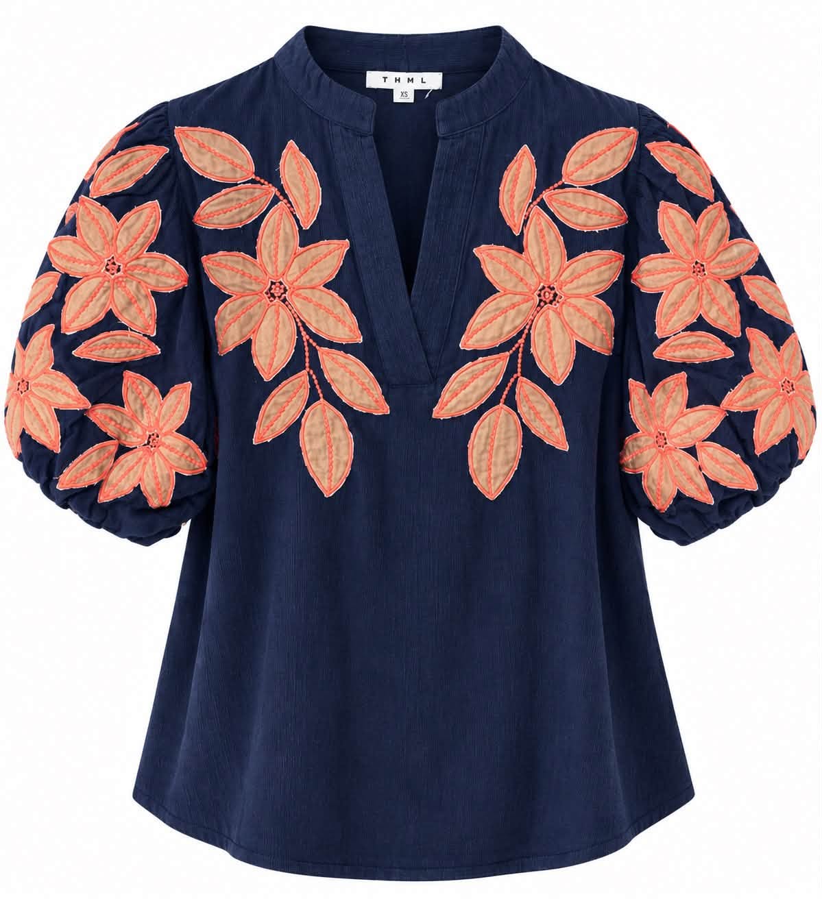 Navy Corduroy Top With Applique Detail