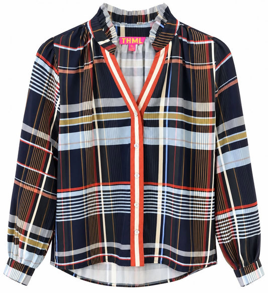 Preppy Plaid Long Sleeve Blouse