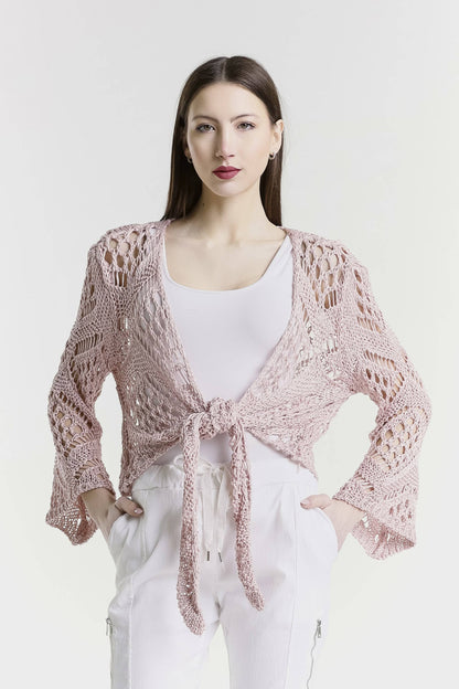 Made In Italy Open Knit Tie Front Bolero Top - 606River