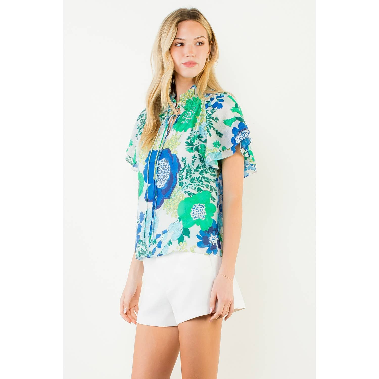 Floral Print Top With Tie Detail - 606River